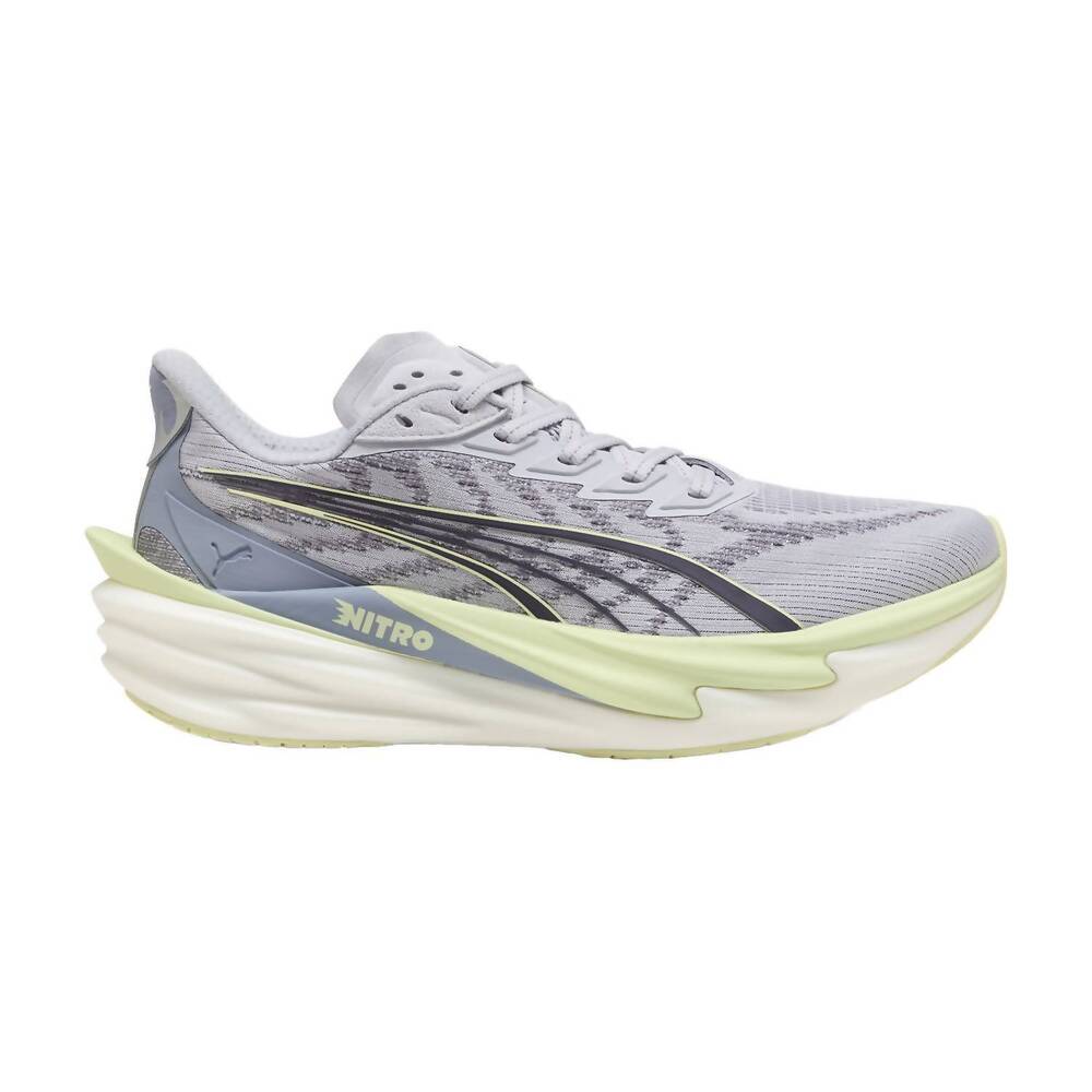 NEW PUMA women's deviate nitro 4 running shoes in vibrant silver-apple spritz